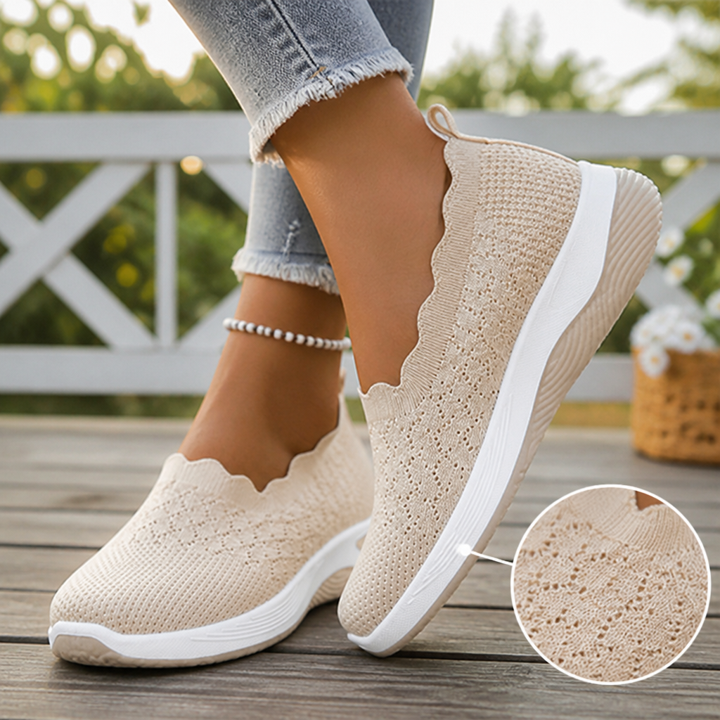 Brielle dames instapschoenen met ademend mesh bovenwerk in beige