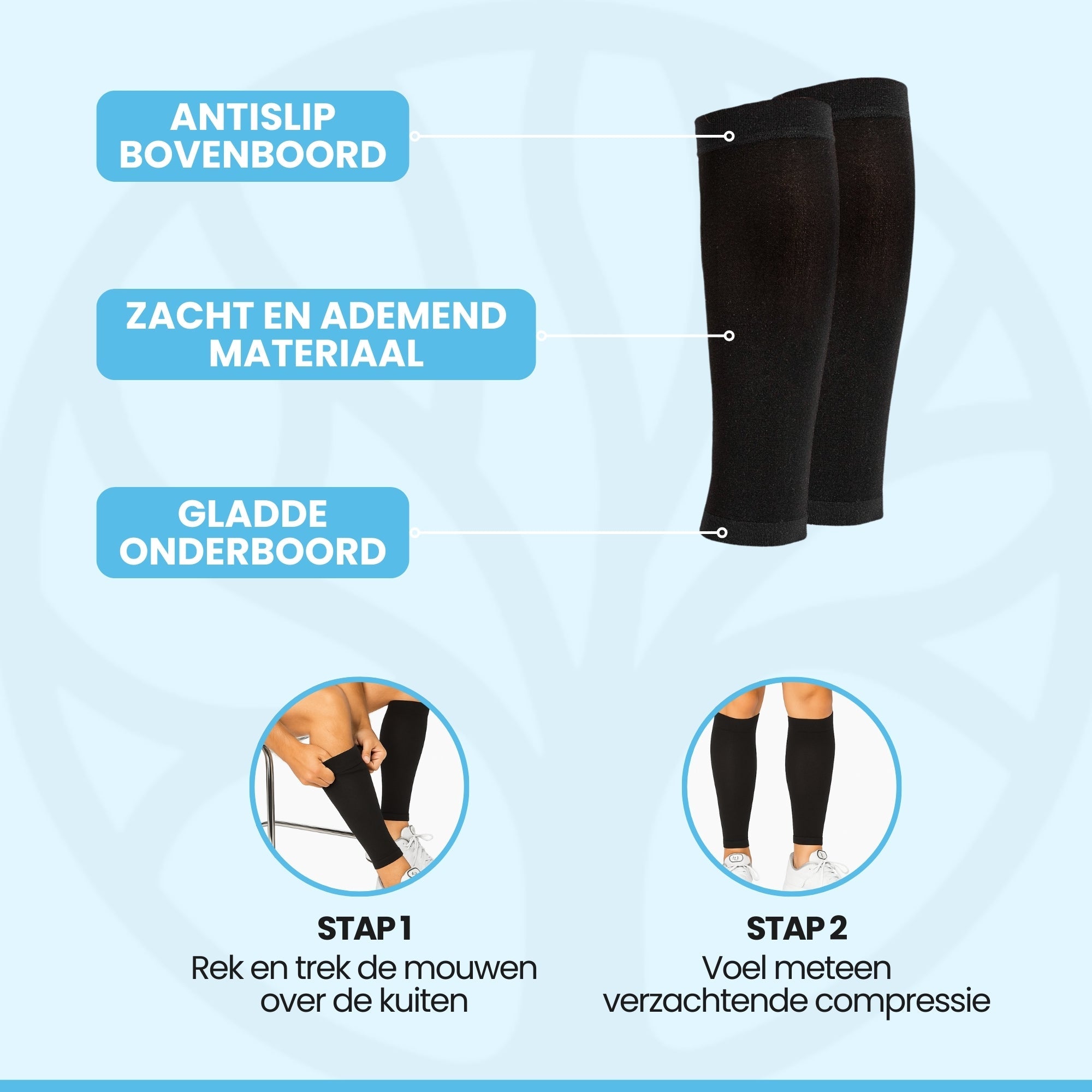 Detailopname van compressiepatroon kuit ondersteuningskous