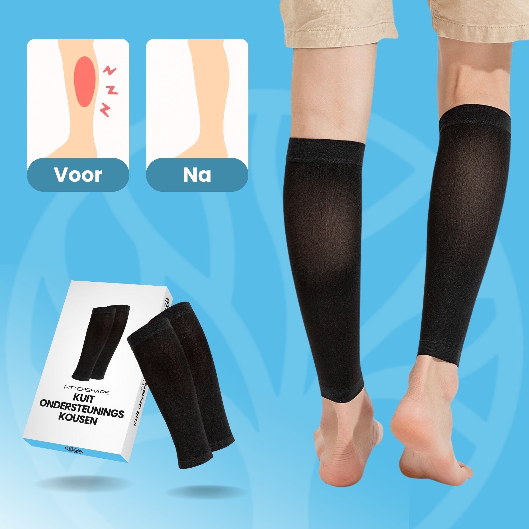 Kuit ondersteuningskousen zij-aanzicht volledig uitgerekt