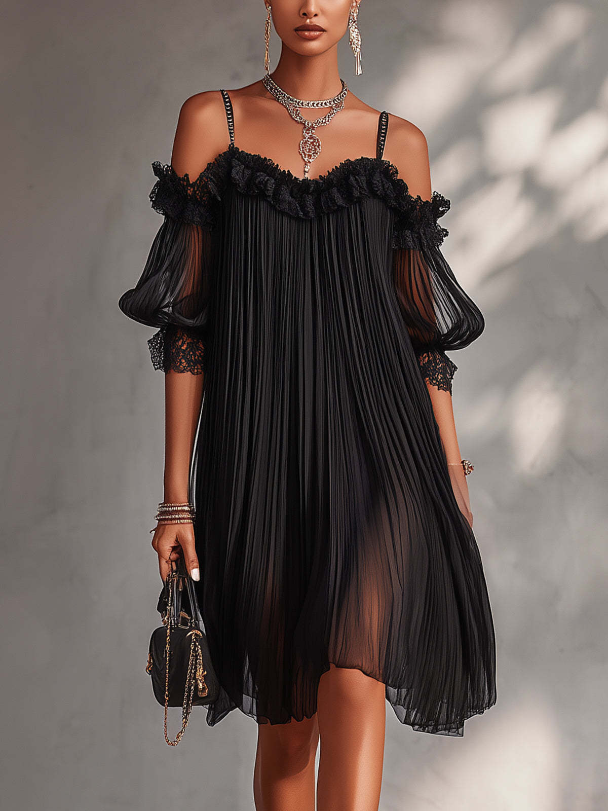 Dames maxi-jurk in luchtig chiffon met slanke pasvorm en elegante V-hals