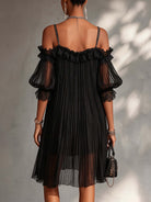 Zwarte lange chiffon jurk met romantische retro print voor dames