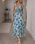 Dames maxi-jurk bloemenprint zomer, zijaanzicht