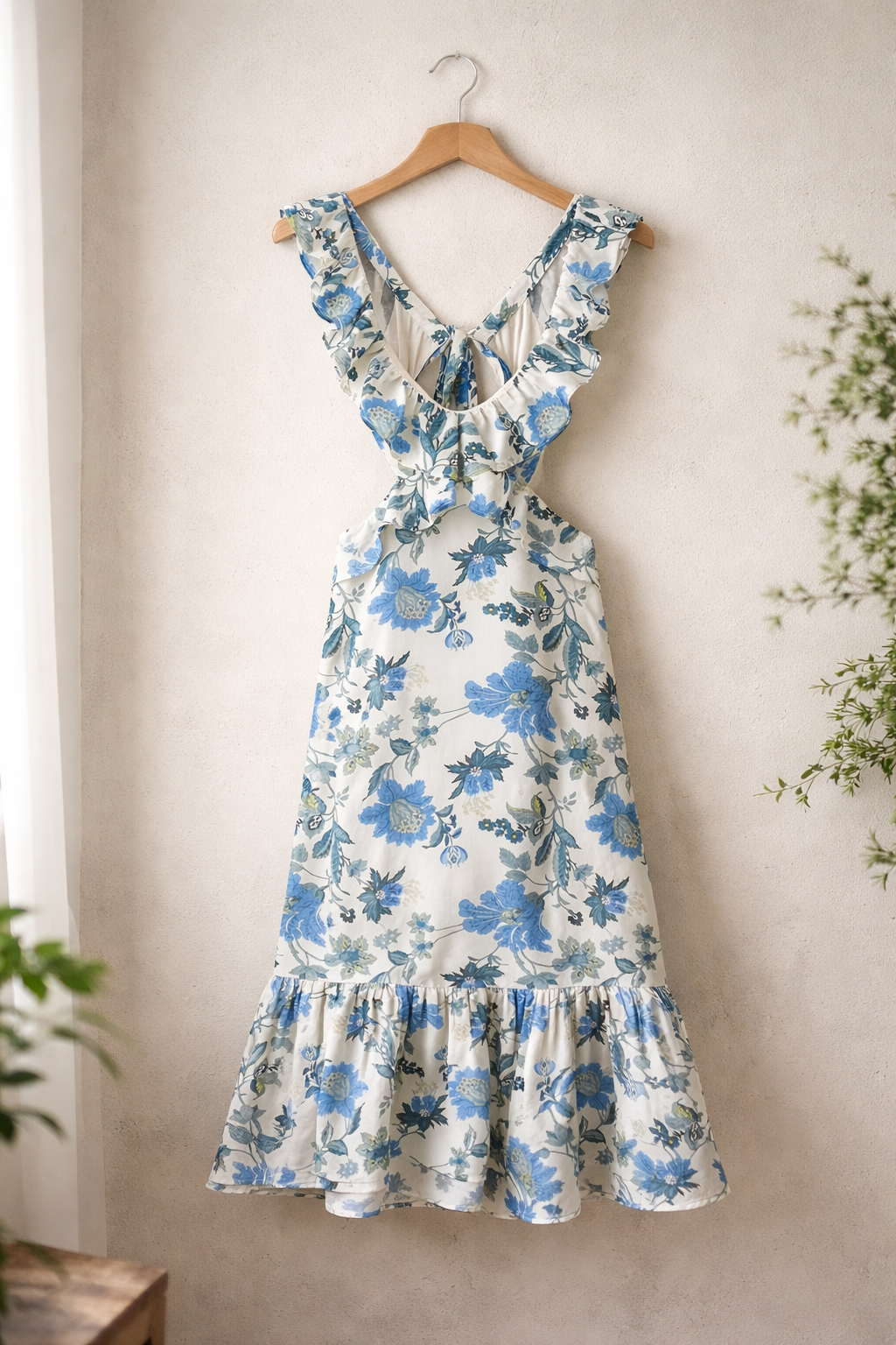 Volledige lengte shot van de mouwloze bloemen maxi-jurk