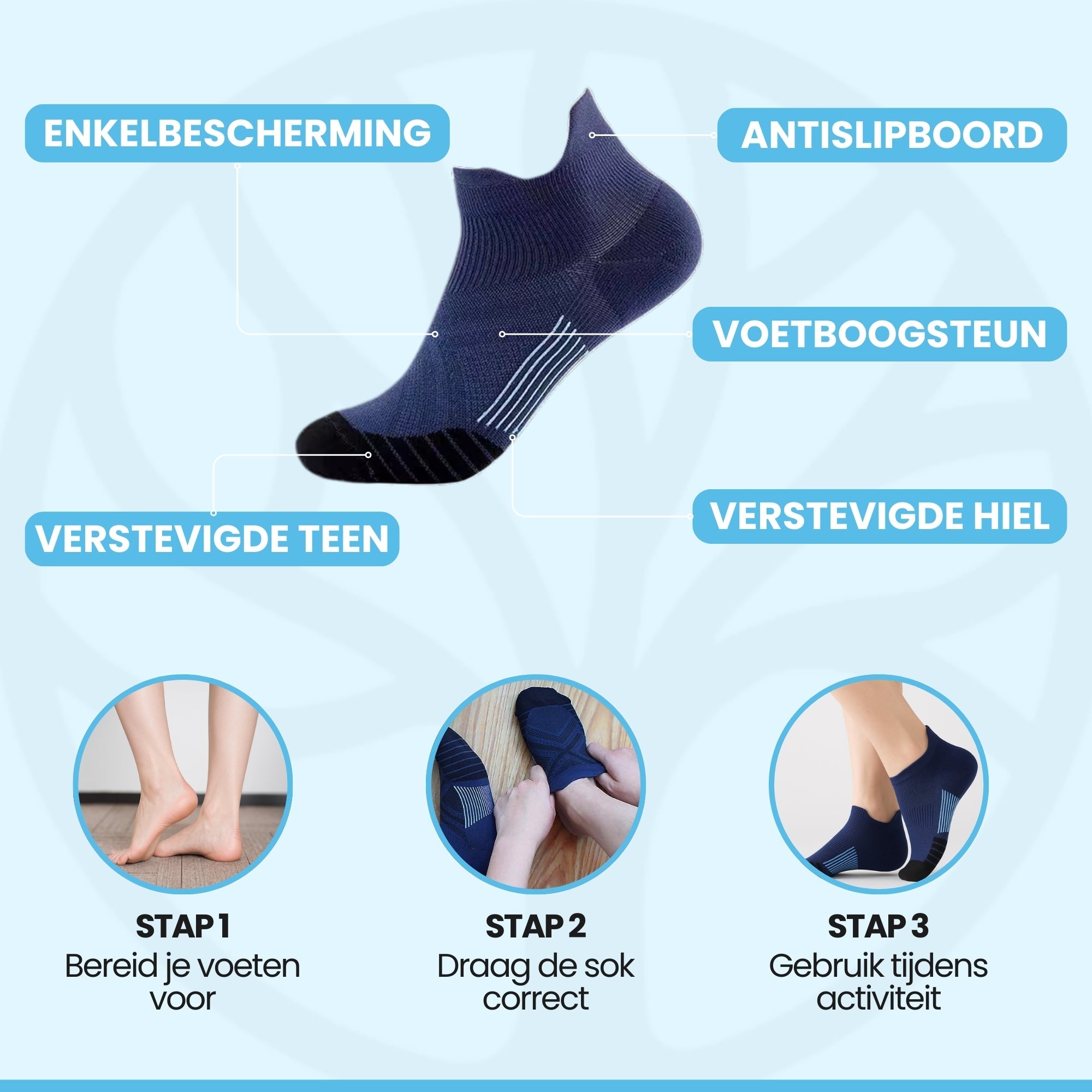 Zijaanzicht compressiesok met strakke pasvorm