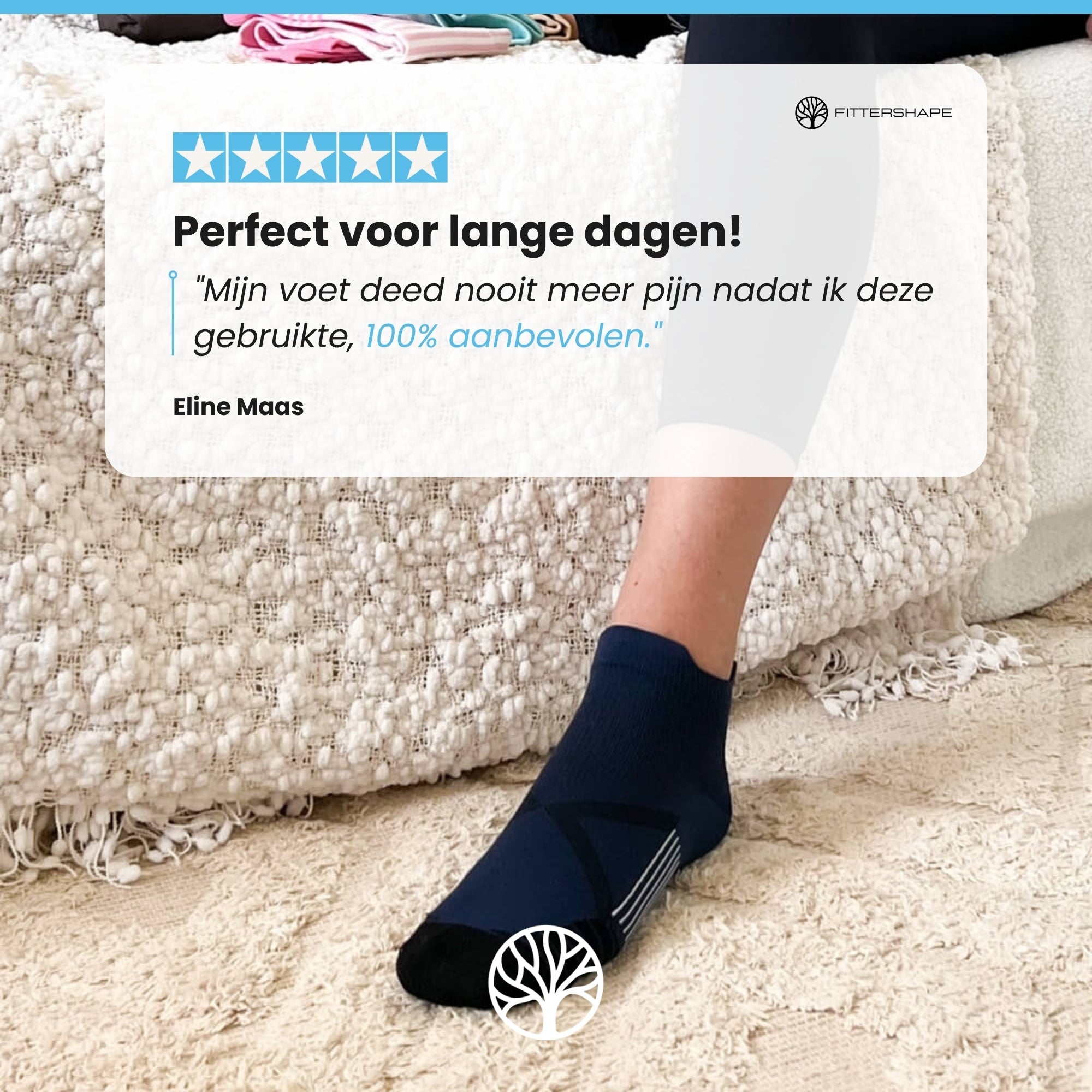 Bovenaanzicht compressiesokken op voet