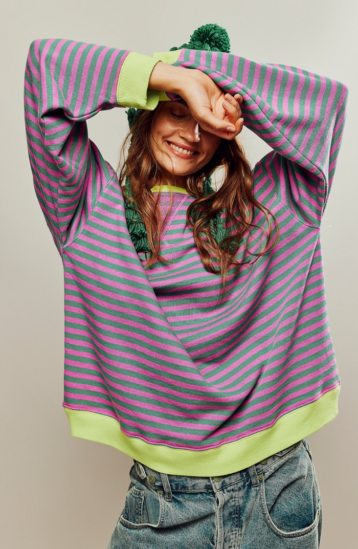 Detail streeppatroon warme dames sweater in vrolijke kleuren
