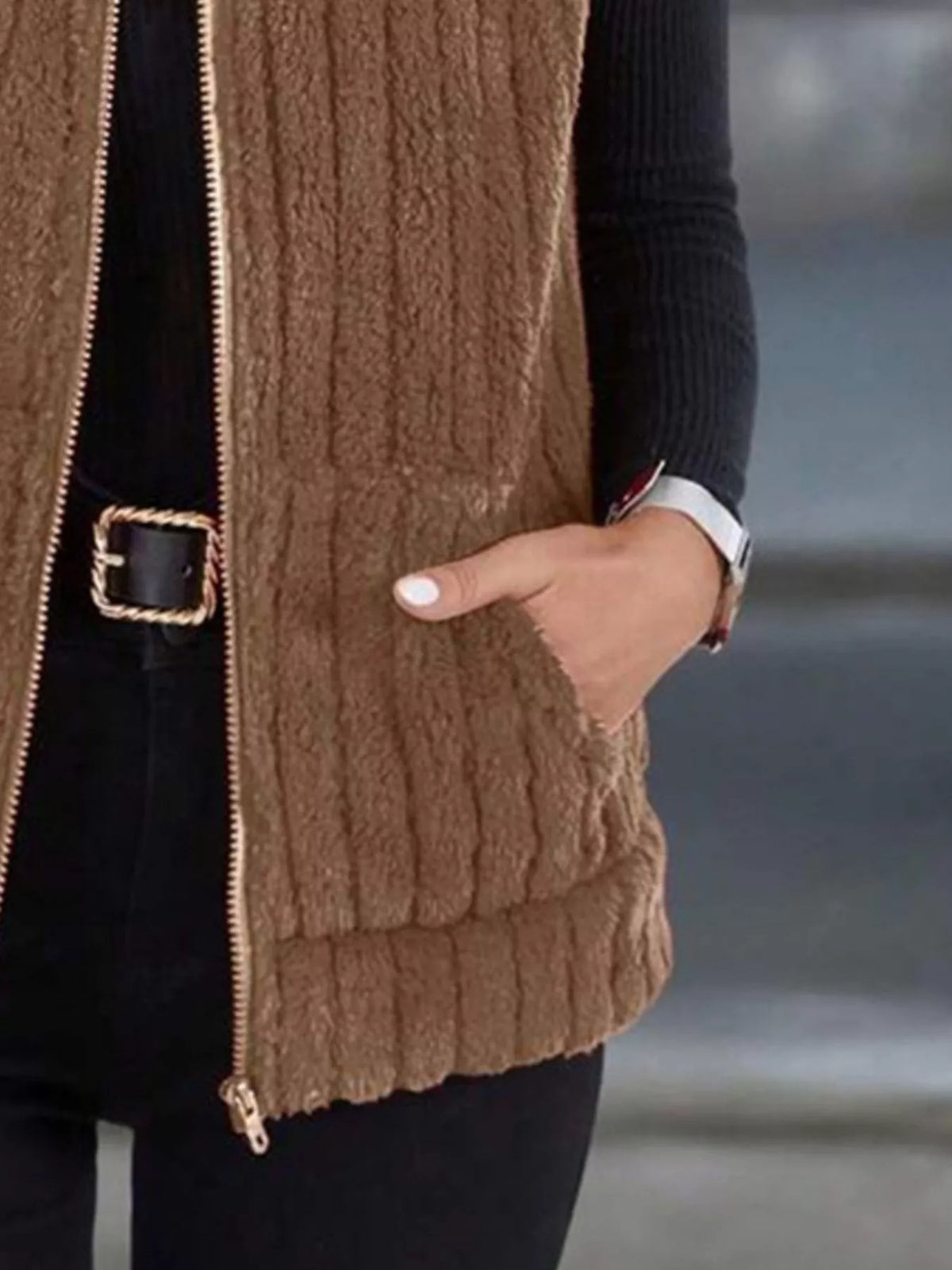 Lichtblauw dames fleece vest met rits