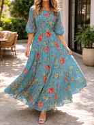 Flora dames maxi-jurk met bloemenprint en lange mouwen