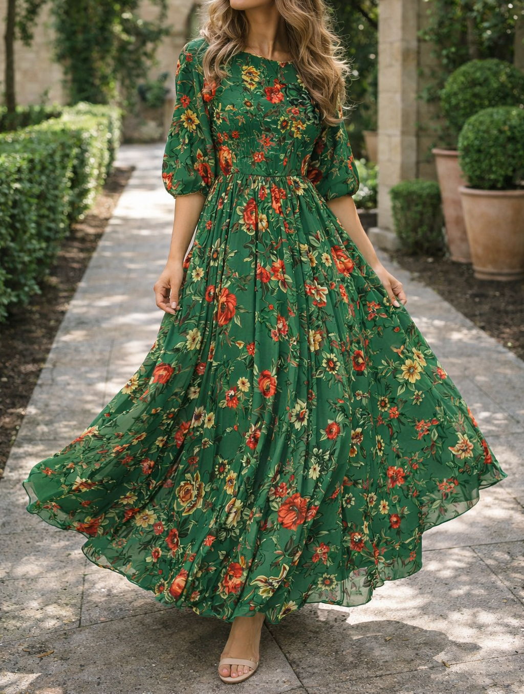 Luchtige dames maxi-jurk met zak voor lente en zomer