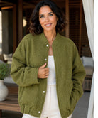 Dames oversized bouclé bomberjack in ivoorwit met elastische manchetten