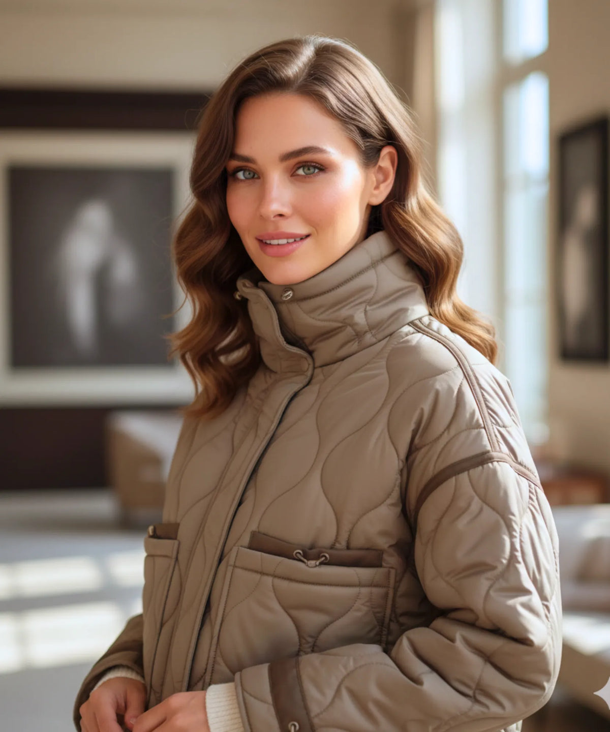 Dames puffer jas met winddichte buitenstof en ritsluiting