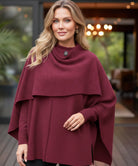 Dames oversized wollen wrapjas in bordeauxrood met sjaalkraag