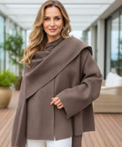 Oversized wollen jas houtskool met versterkte naden