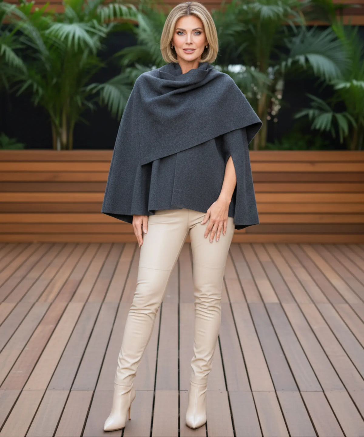 Drie kleuren oversized wollen wrapjas: bordeaux, taupe en houtskool