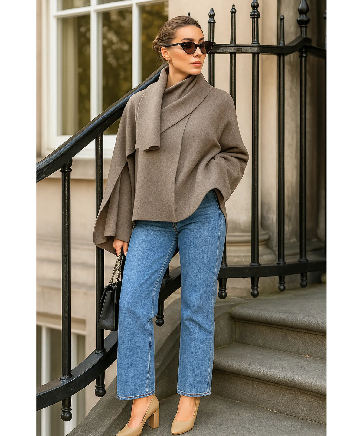 Oversized wrapjas gedrapeerde sjaalkraag op schouders