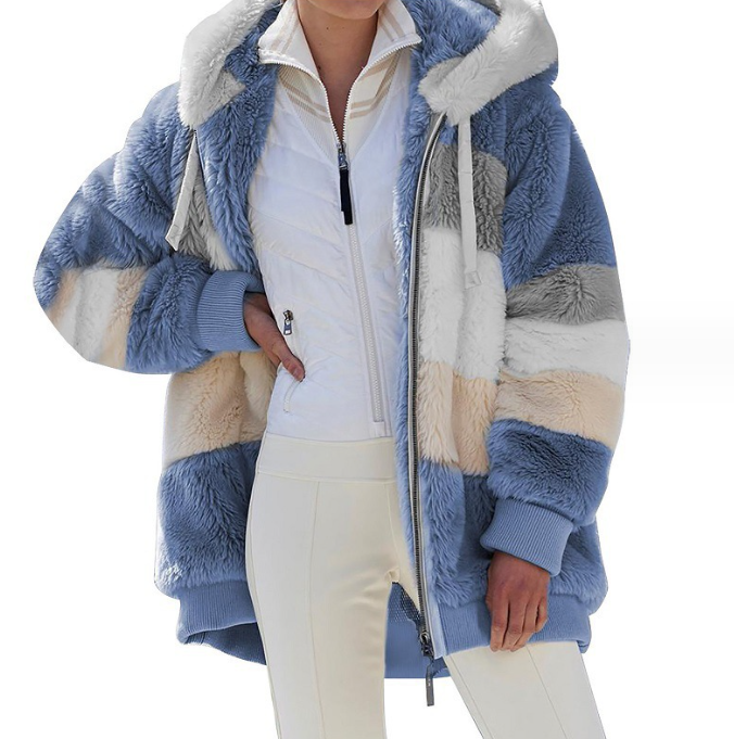 Dames pluche multicolor vest met loose fit en lange mouwen — vooraanzicht