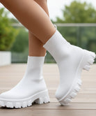 Witte stretch breisel laars met tonale zool, zijaanzicht