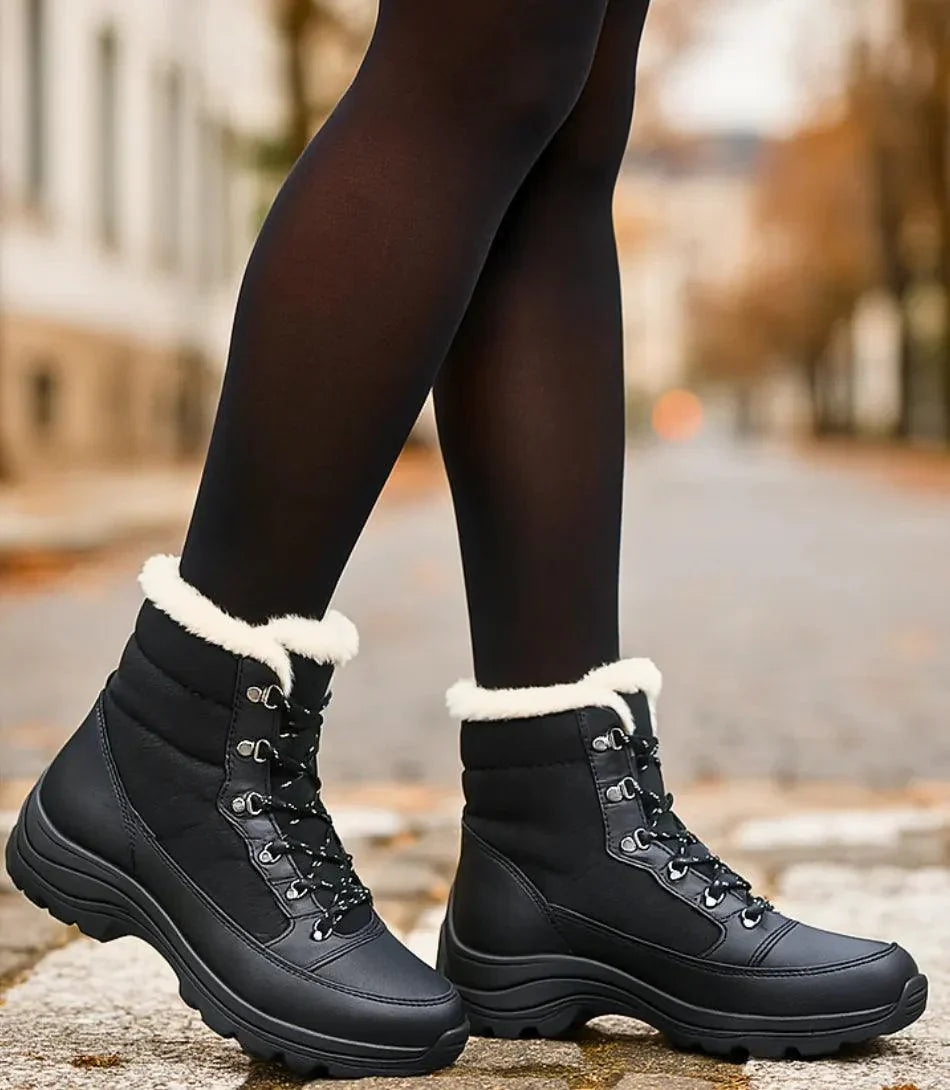 Marineblauwe snowboots met dikke thermische voering en platformzool
