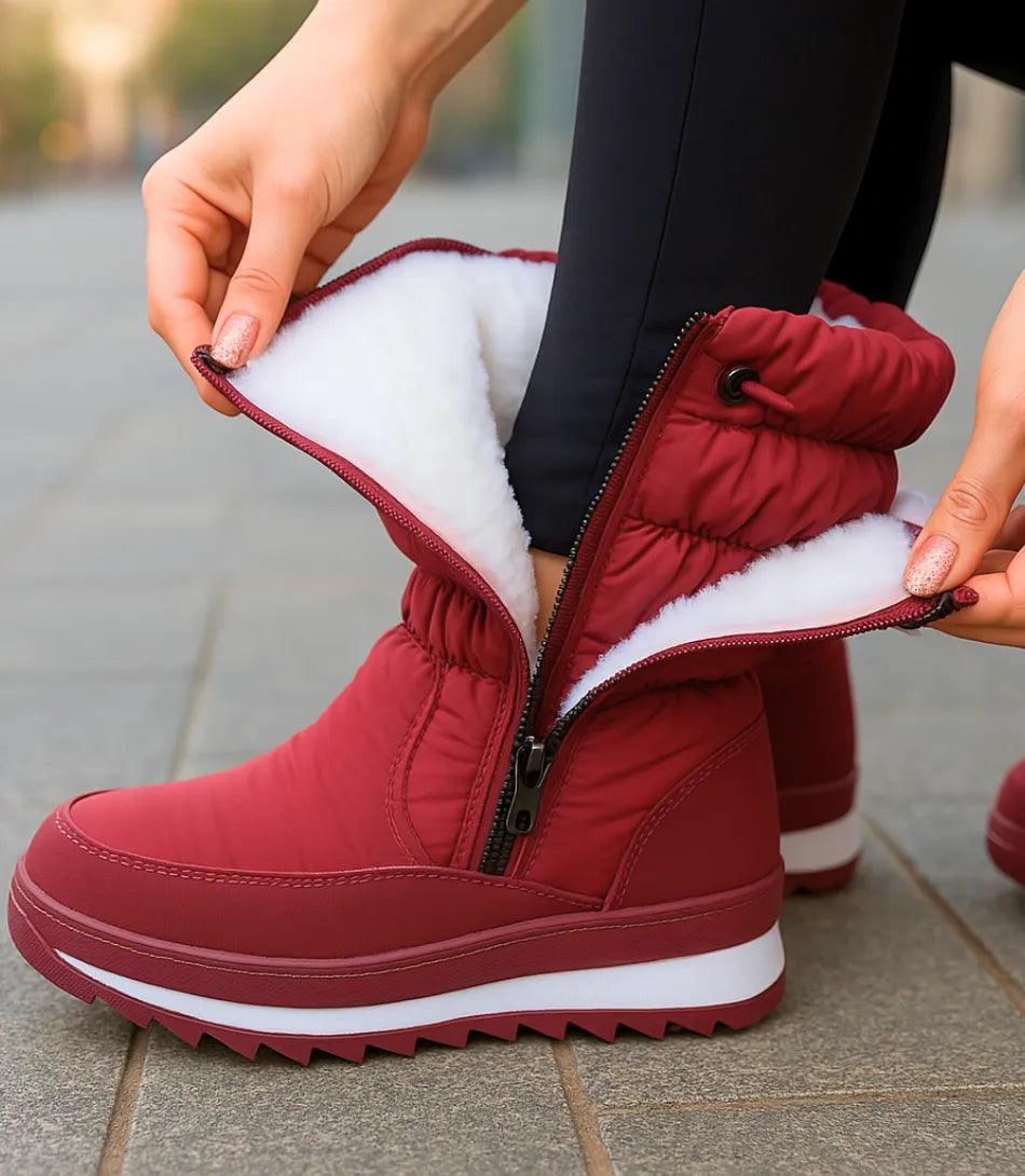 Celina dames snowboots zwart antislip rubberzool profiel onderaanzicht