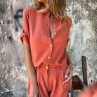 Dames zomerset Lena in violet met oversize blouse en hoge taille short