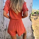 Lena dames korte broek en blouse set in blauw, casual zomerlook