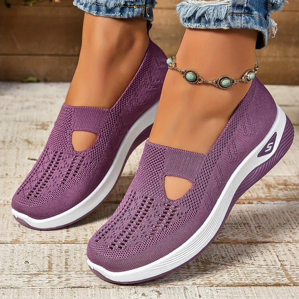 Demi dames comfort sneakers in paars, zijaanzicht