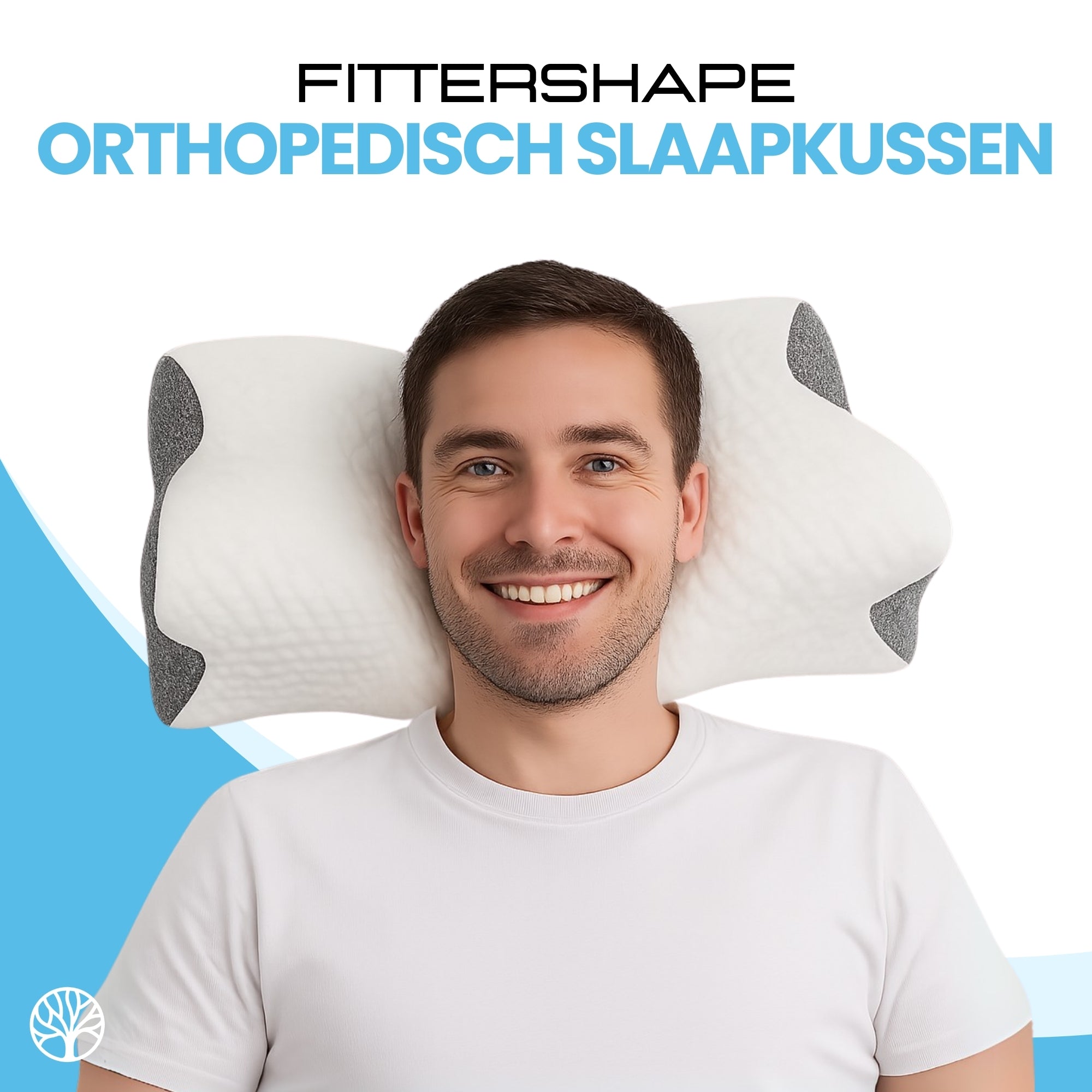 Zijaanzicht orthopedisch kussen met ergonomische nekondersteuning
