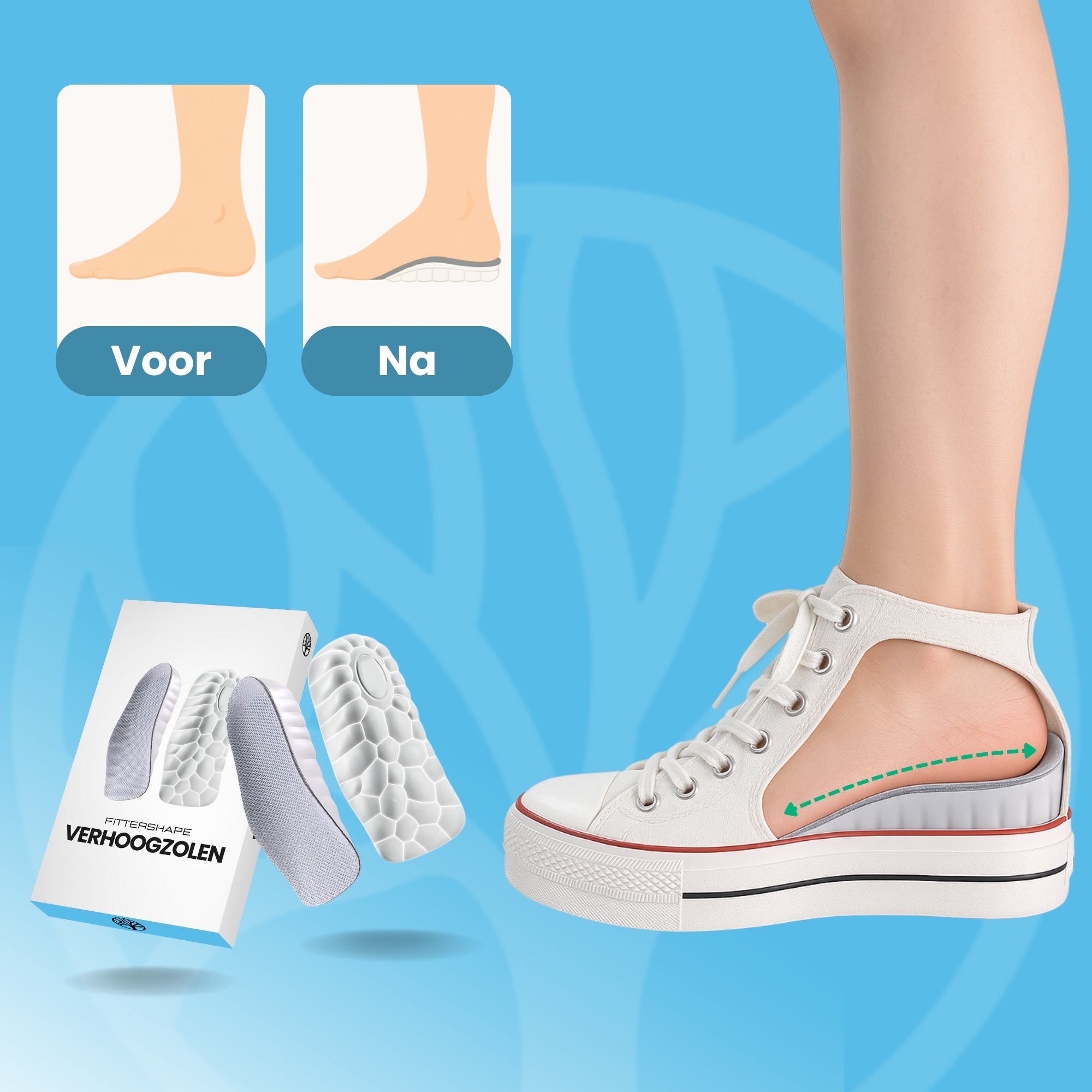 Verhoogzolen ter ondersteuning bij voetpijn en kniepijn
