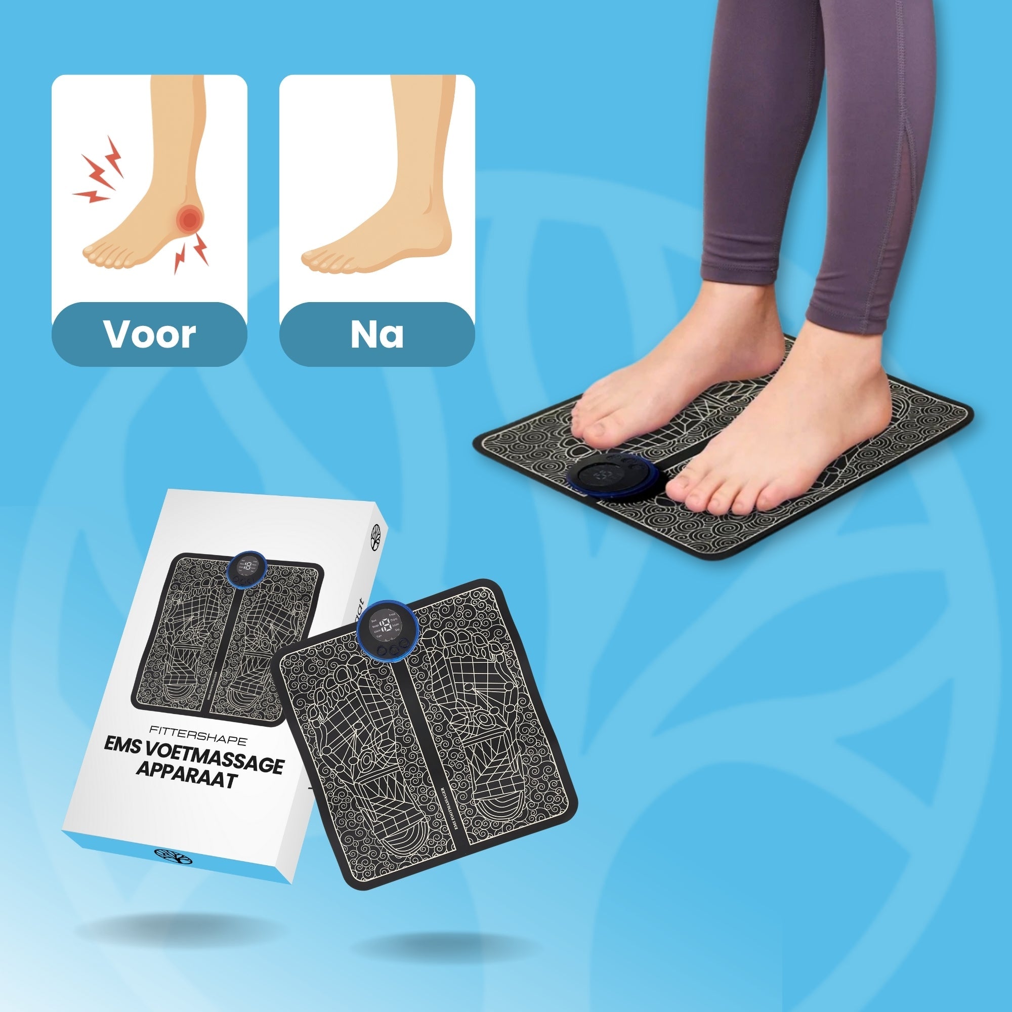 EMS voetmassage apparaat zij-aanzicht op witte achtergrond