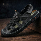 Fenix heren leren sandalen in zwart met verstelbare gesp en ergonomische zool