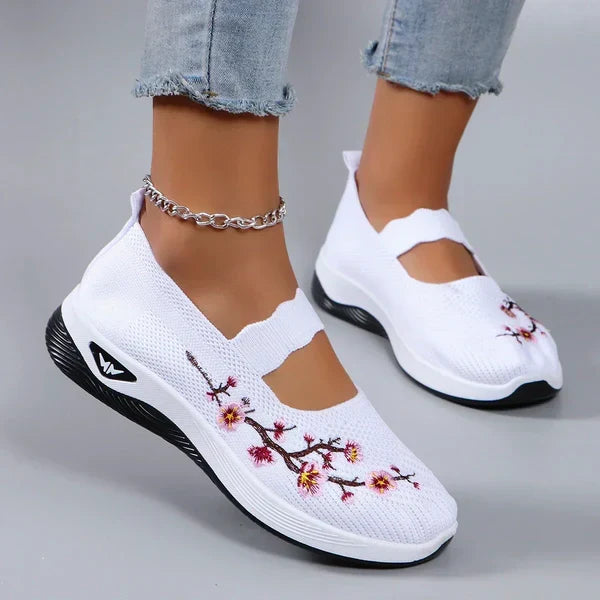Witte Fiona damesneakers met halluxondersteuning bovenaanzicht