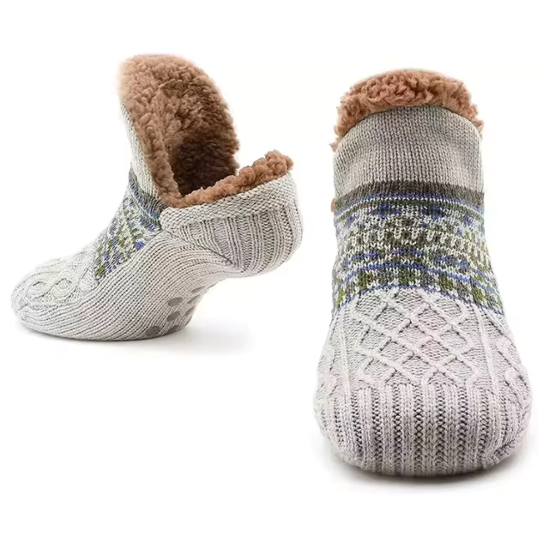 Flaro fleece huissokken in wit met antislipzool voor warme winteravonden