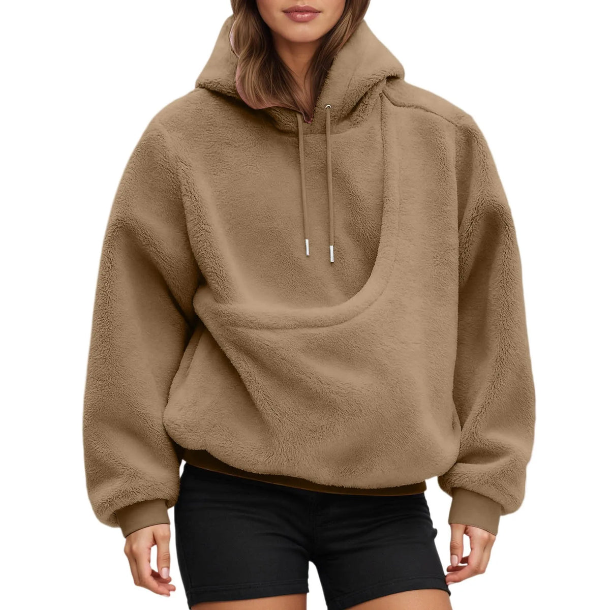 Zachte polyesterfleece hoodie met kangoeroe-zak in grijs