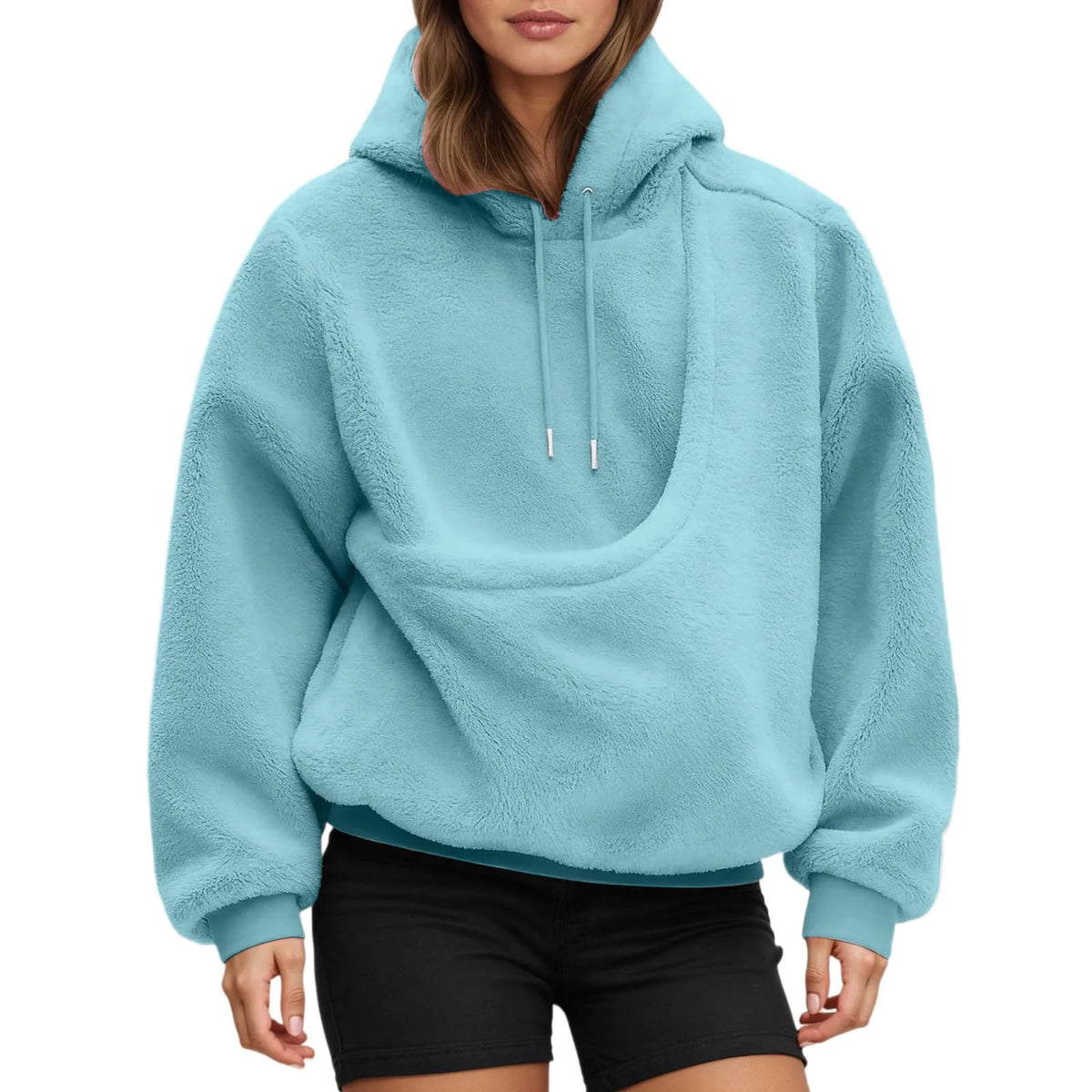 Hoodie met huisdierenzak in kleur zwart, vooraanzicht