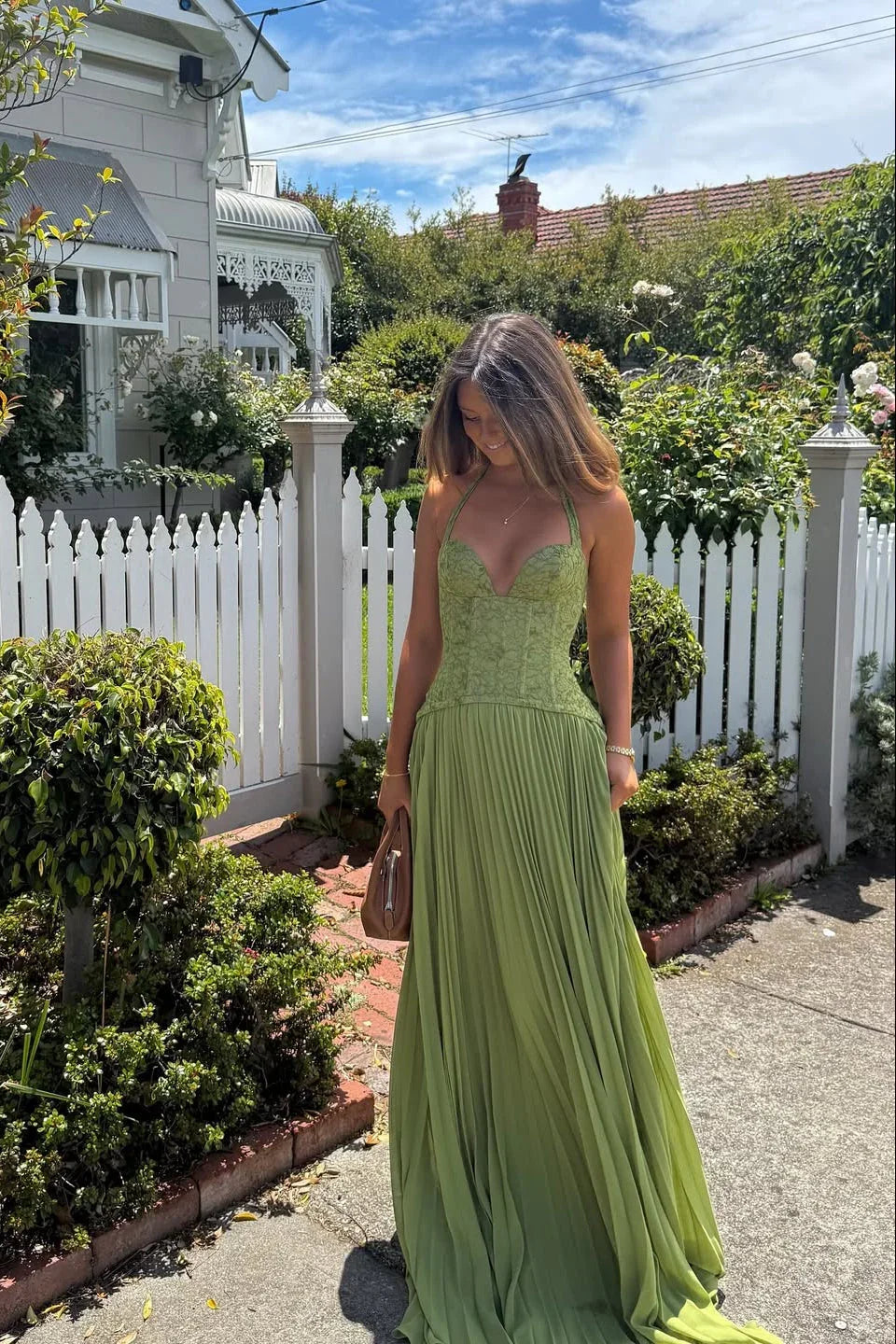 Elegante groene maxi jurk voor bruiloft of zomeravond