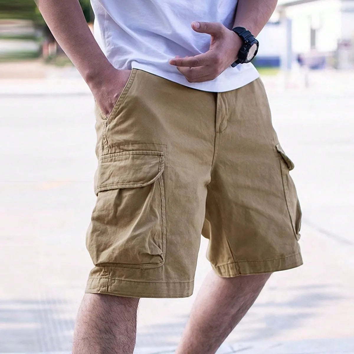 Bram heren cargo shorts met meerdere zakken in bruin, regular fit voor buiten