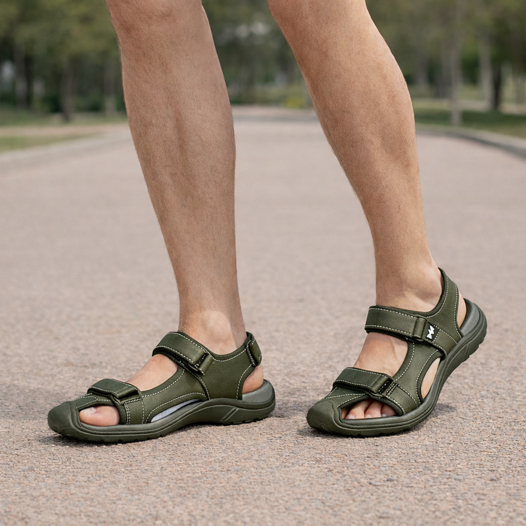 Groene heren sandalen met zachte gecushte binnenzool en antislipzool