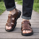 Davio heren orthopedische leren sandalen in bruin — zijaanzicht
