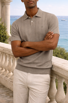 Heren poloshirt met getextureerd breisel in khaki kleur