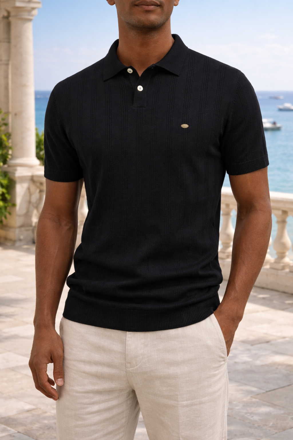 Zwart heren poloshirt met klassieke kraag en knoopsluiting