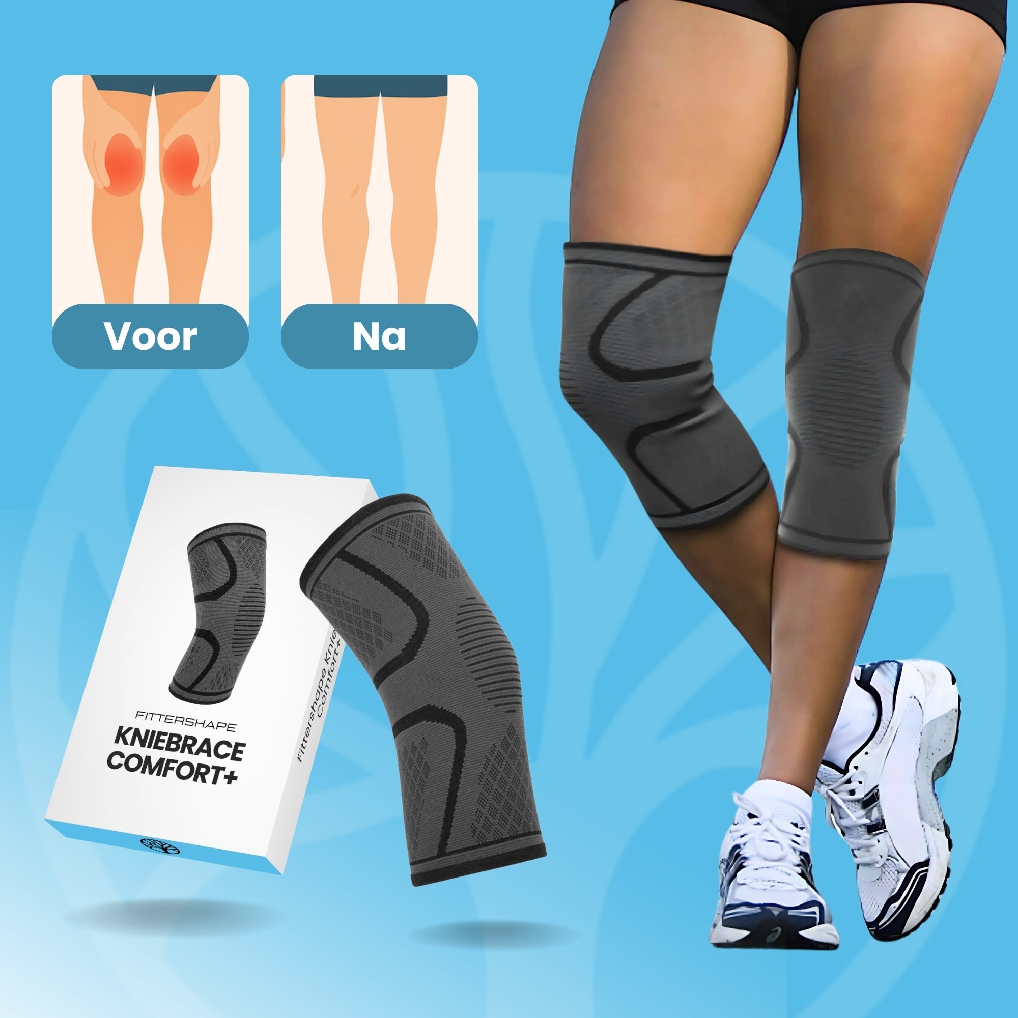Close-up van de compressiezone van de Knivo kniebrace