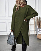 Trui-jurk bruin kniehoogte dropped shoulder casual stijl