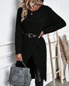 Close-up patchwork afwerking trui-jurk dames herfst