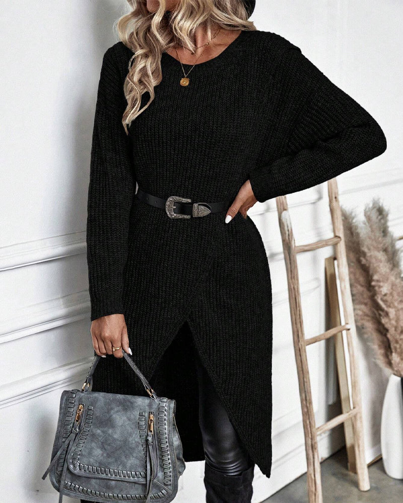 Close-up patchwork afwerking trui-jurk dames herfst