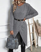 Grijze trui-jurk met ronde hals en dropped shoulder mouwen
