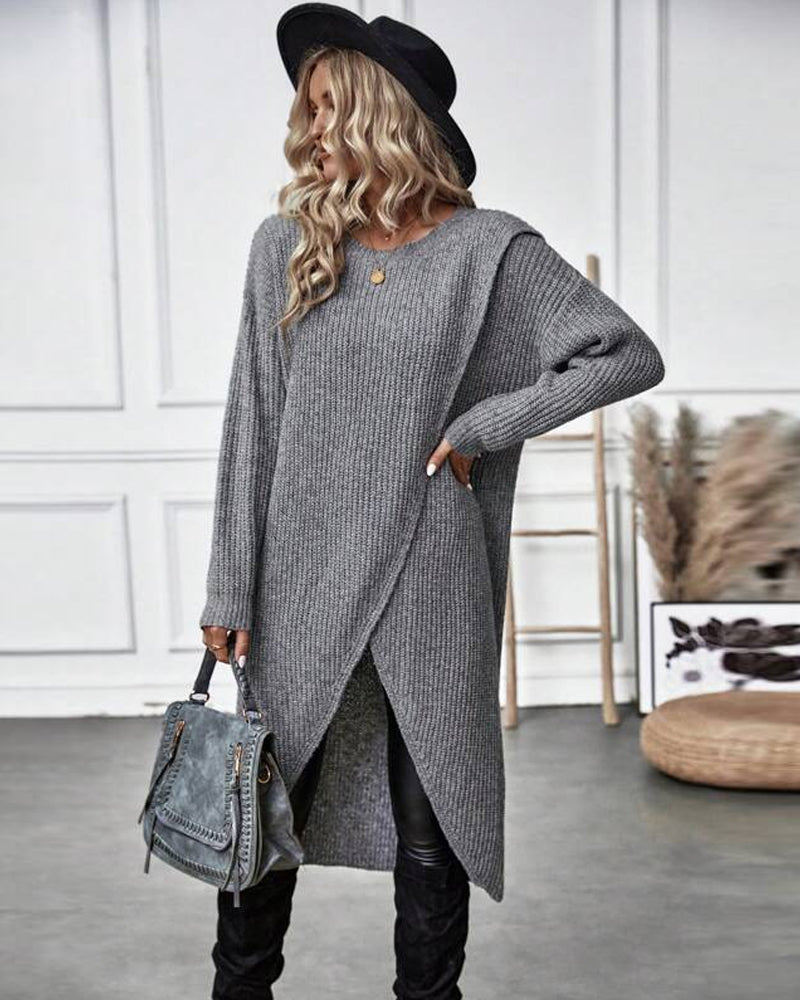 Lena groene trui-jurk met lange mouwen voor herfst en winter