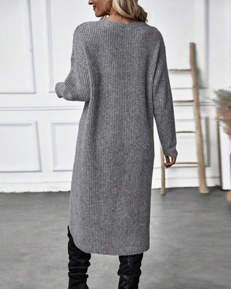 Groene dames trui-jurk rechte snit kniehoogte casuallook