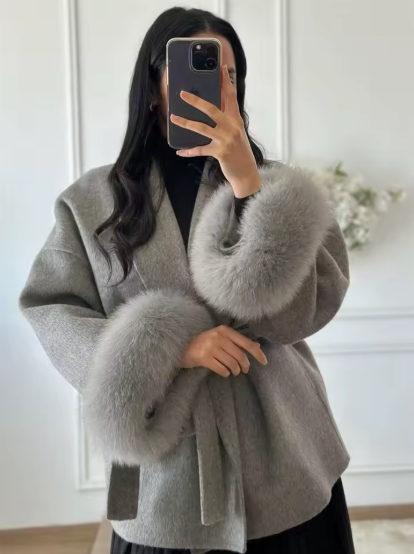 Bruin wollen kort jasje dames kantoorlook smart-casual