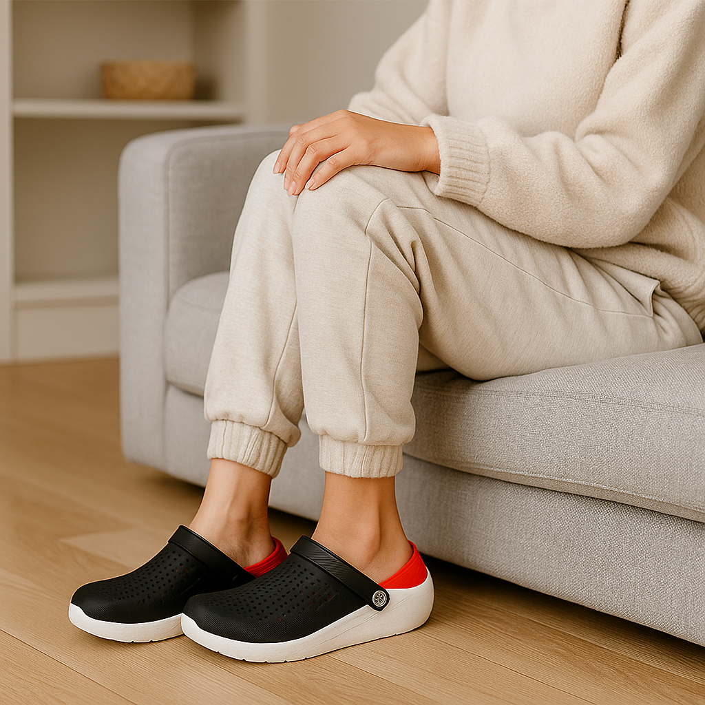 Zijaanzicht Nova orthopedische klomp met platte hak van 1-3 cm voor optimale stabiliteit