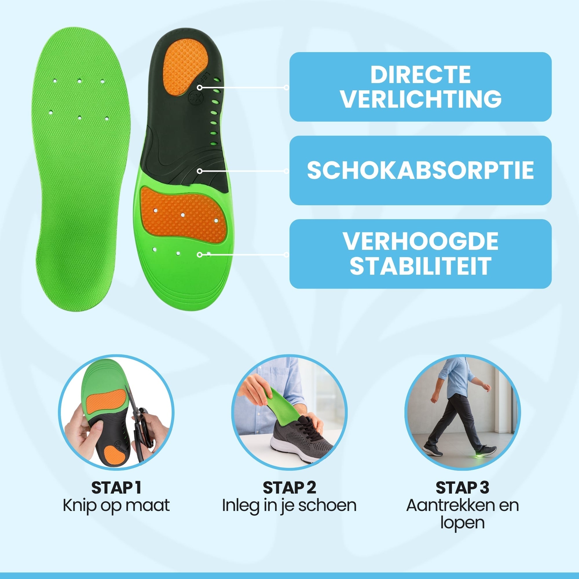 Ortivo inlegzool geplaatst in een sportschoen voor dagelijks gebruik
